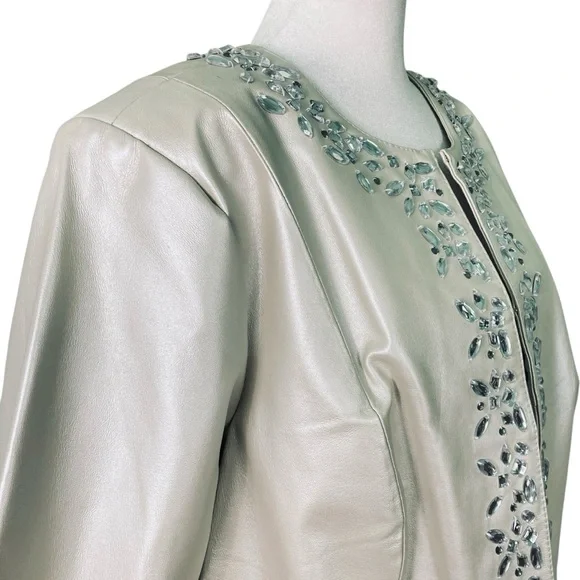 Bradley Bayou Pearlized Ivory Leather Jacket Rhinestone Pockets (Plus Size 1X) - Picture 5 of 14